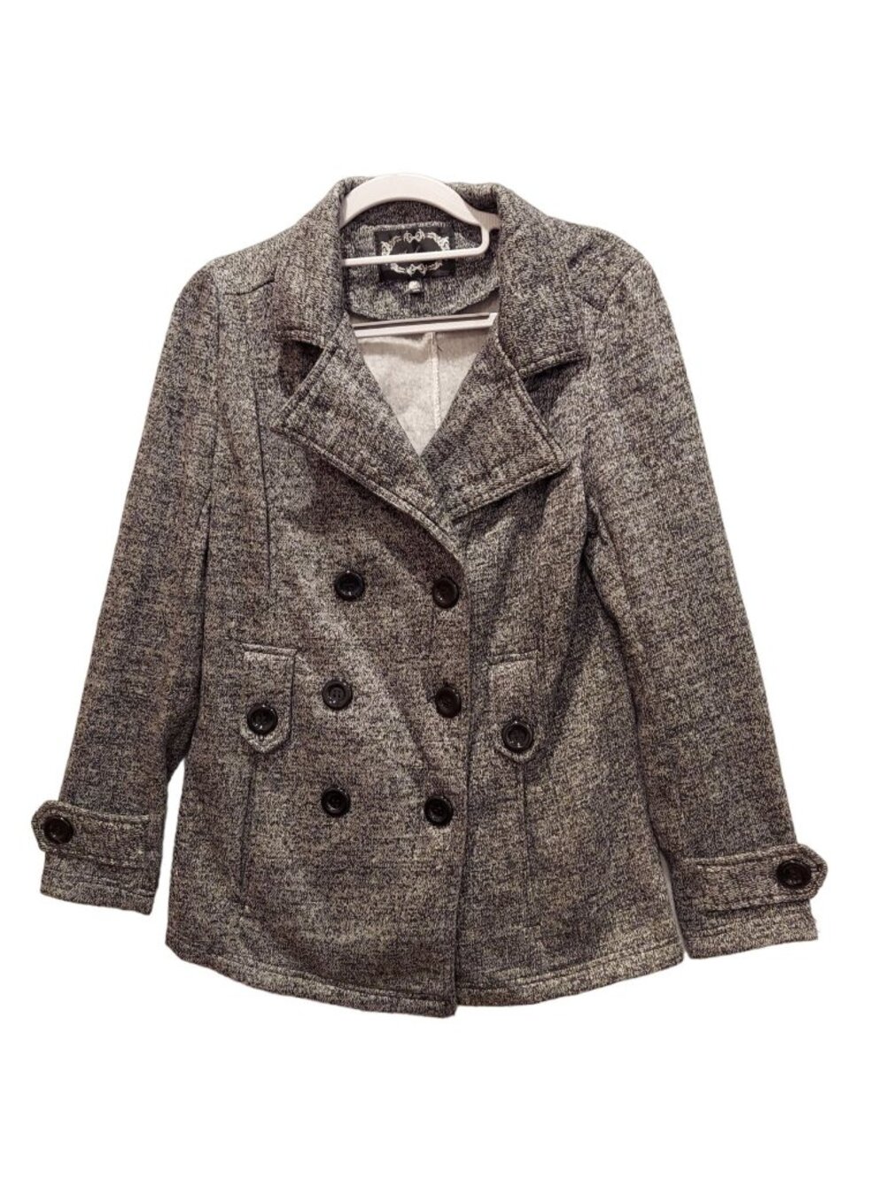 Ambiance Womens M Jacket Black Grey Soft Jesey Knit Long sleeves Double Breasted